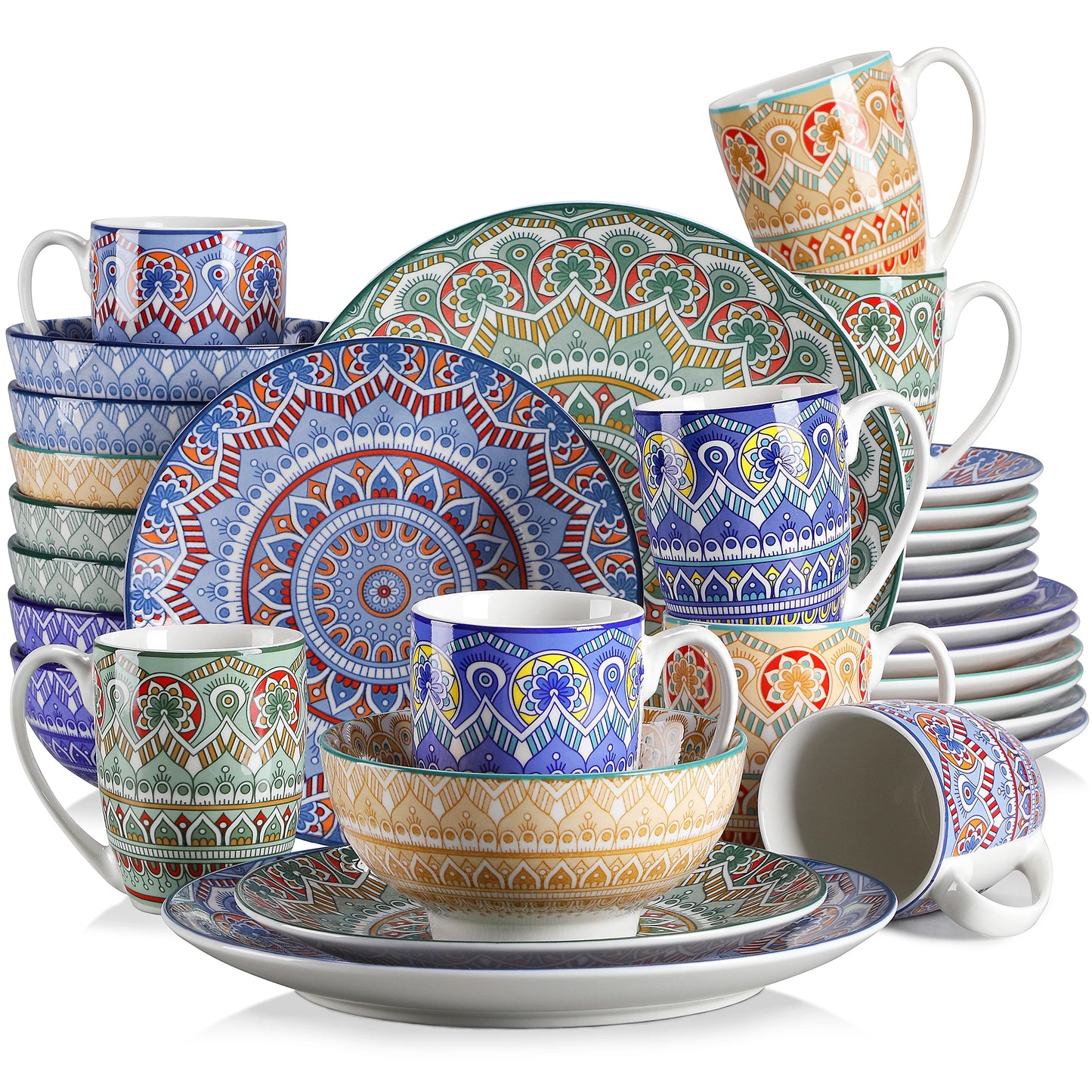Malacasa Mandala Patterned Geometric Ceramic Dinnerware Set Porcelain Tableware