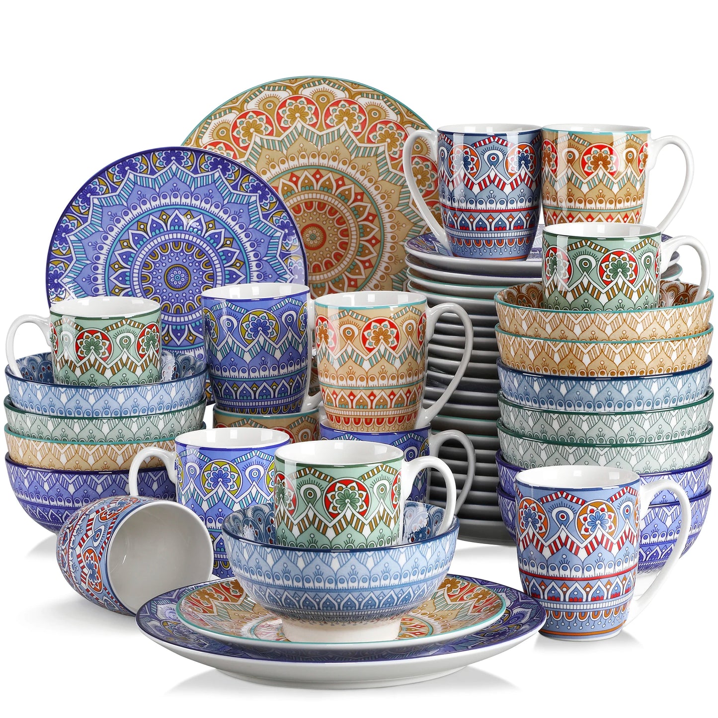 Malacasa Mandala Patterned Geometric Ceramic Dinnerware Set Porcelain Tableware