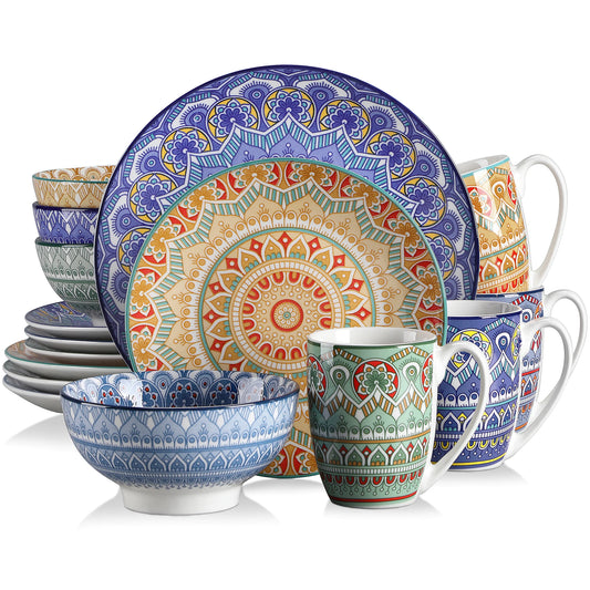 Malacasa Mandala Patterned Geometric Ceramic Dinnerware Set Porcelain Tableware