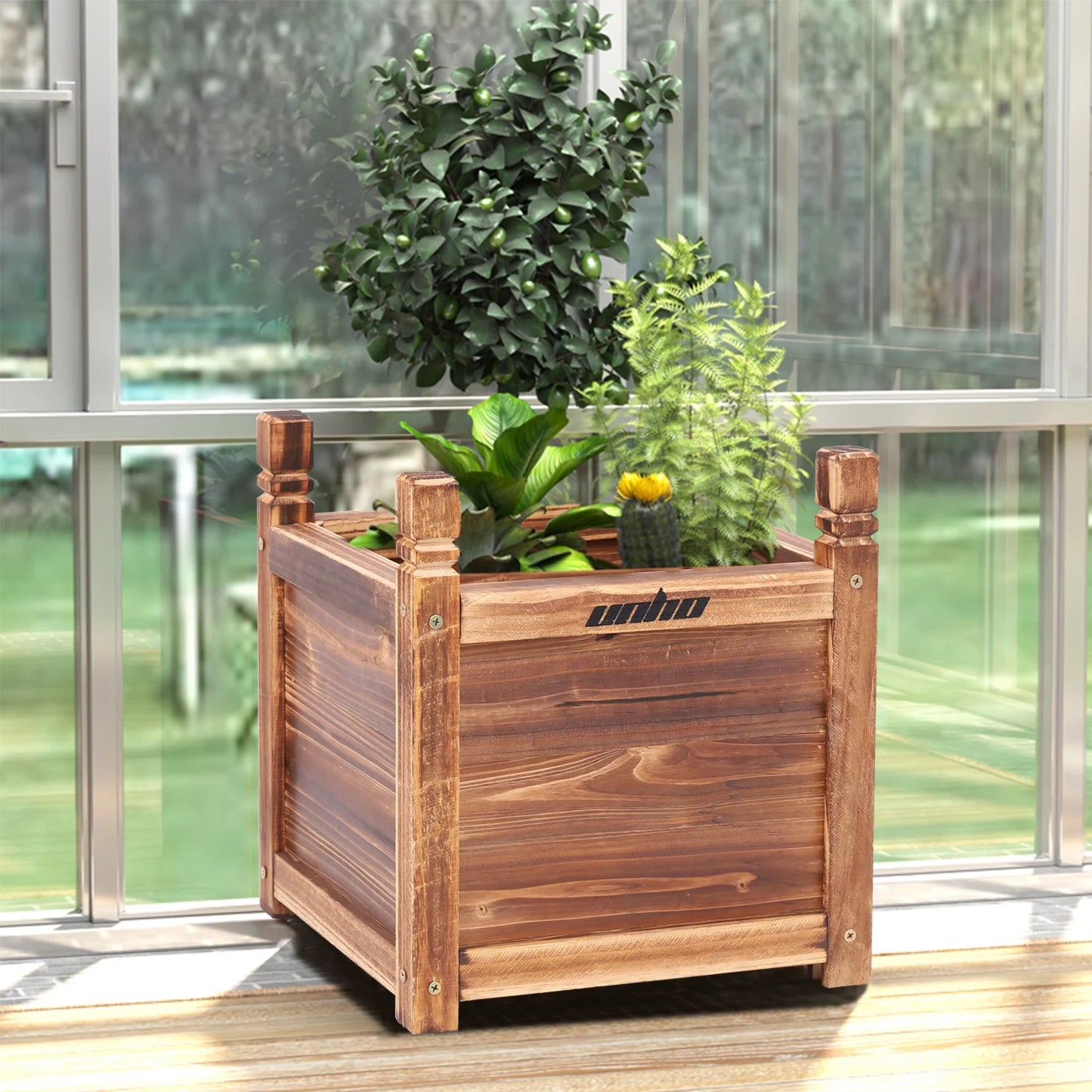 Wooden Window Mounted Planter Box for Garden and Vegetable Plants