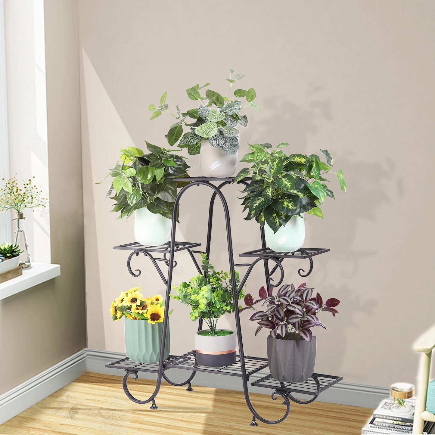 BINGOPAW Six Tier Indoor Outdoor Metal Plant Stand Rack