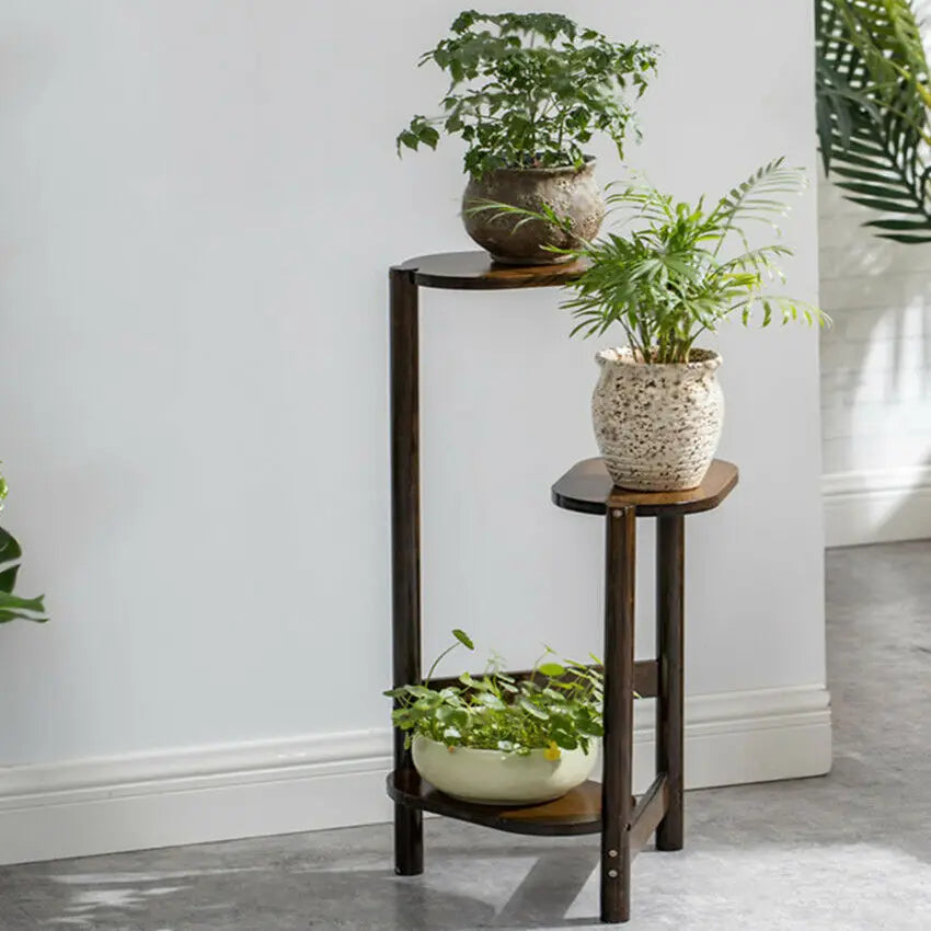 Three-Tier Bamboo Plant Stand For Indoor Corner Display And Balcony