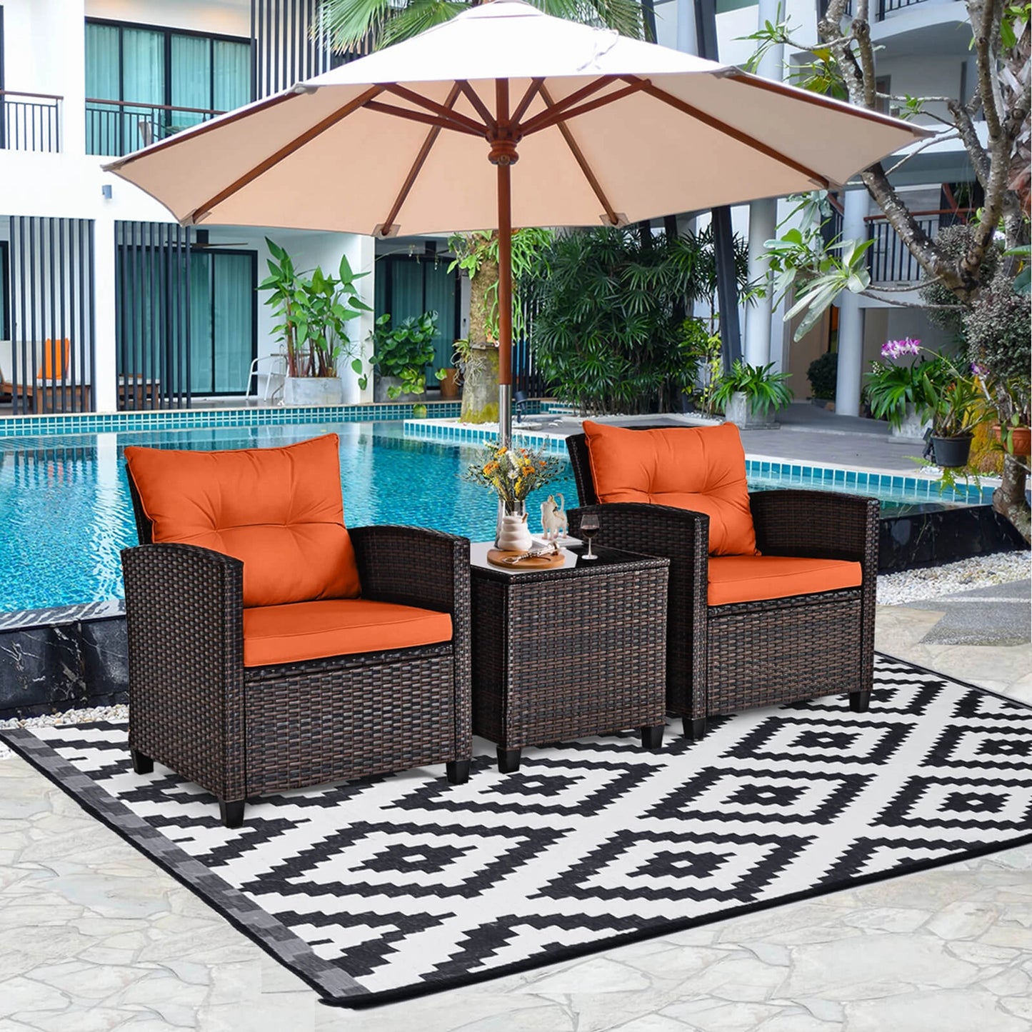 HOMASIS Outdoor Rattan Furniture Set Cushioned Conversation Sofa
