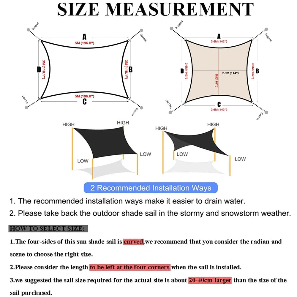 Rectangle Sun Shade Sail Canopy for Outdoor Patio UV Block