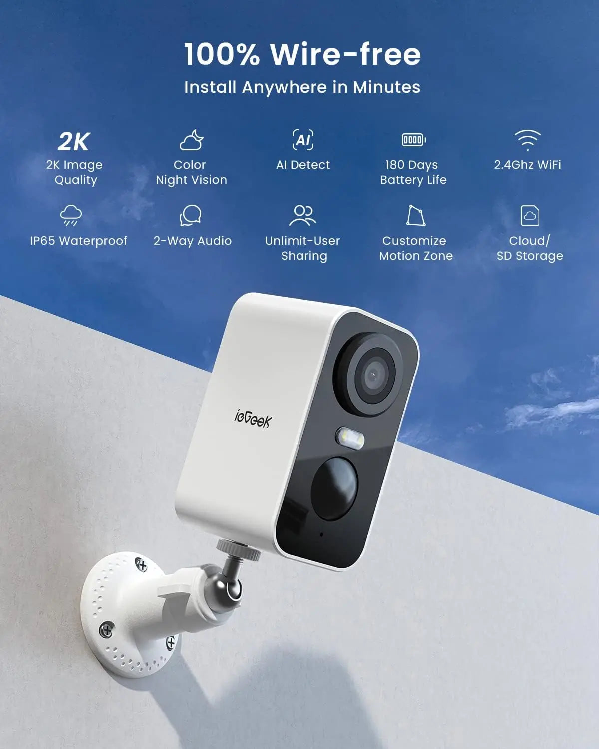 IEGEEK 2K Wireless Outdoor Security Camera With Battery And WiFi