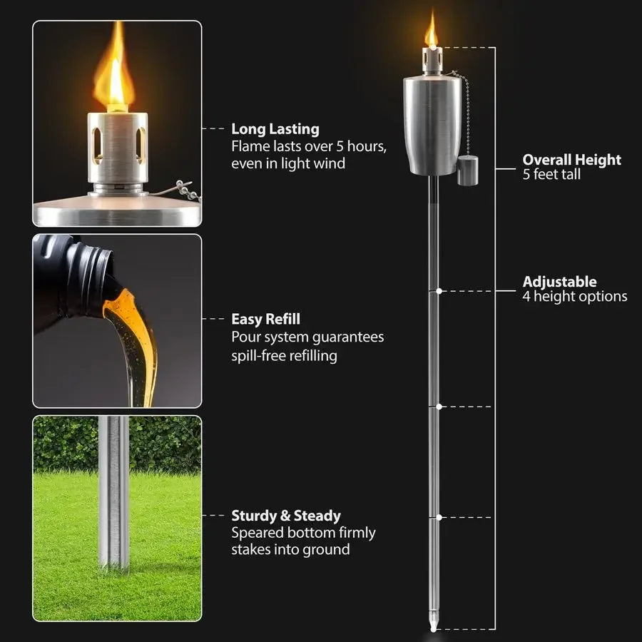 XMSJ Stainless Steel Outdoor Torches With Fiberglass Wick And Snuffer