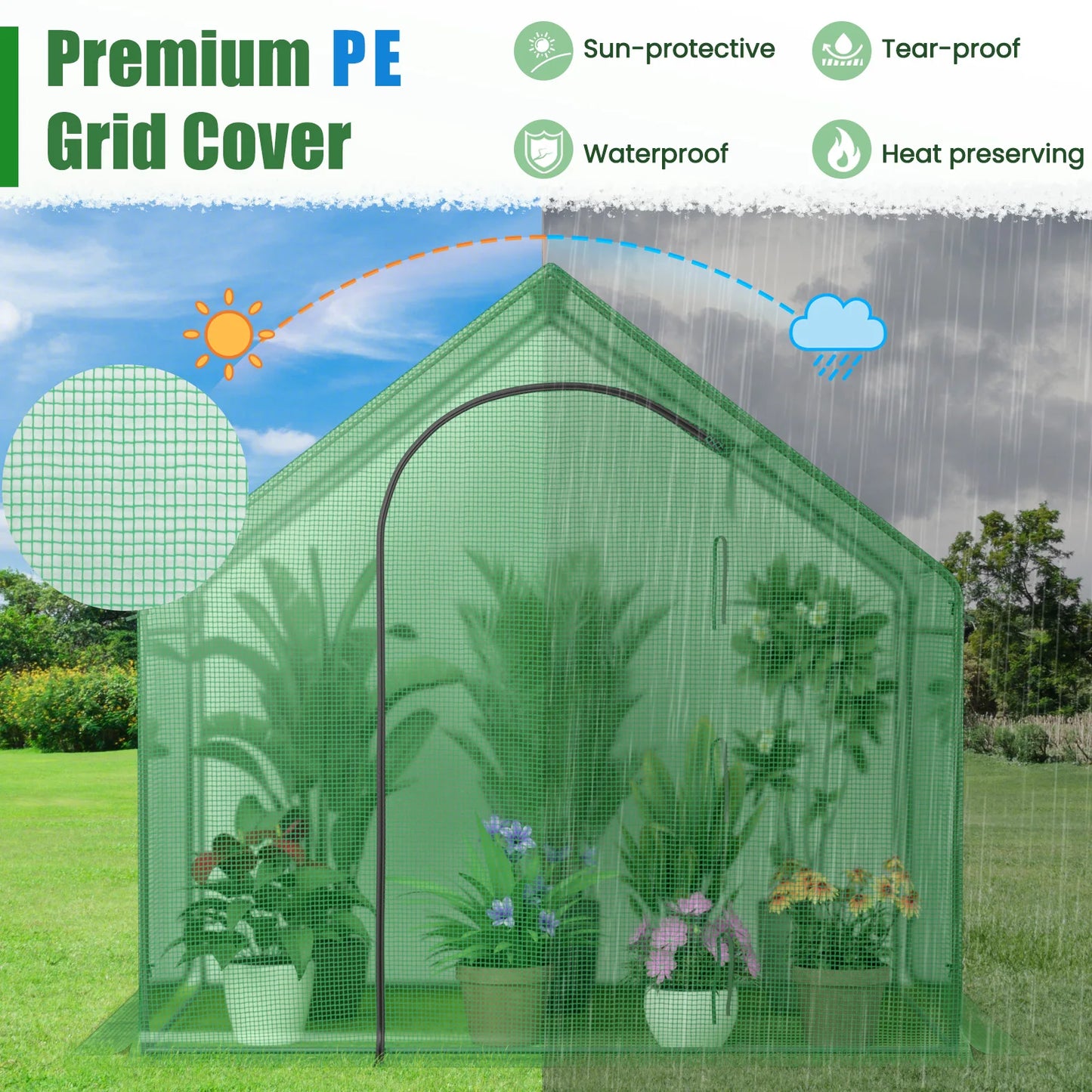 LIFEZEAL Mini Walk In Greenhouse With PE Cover And Rustproof Frame