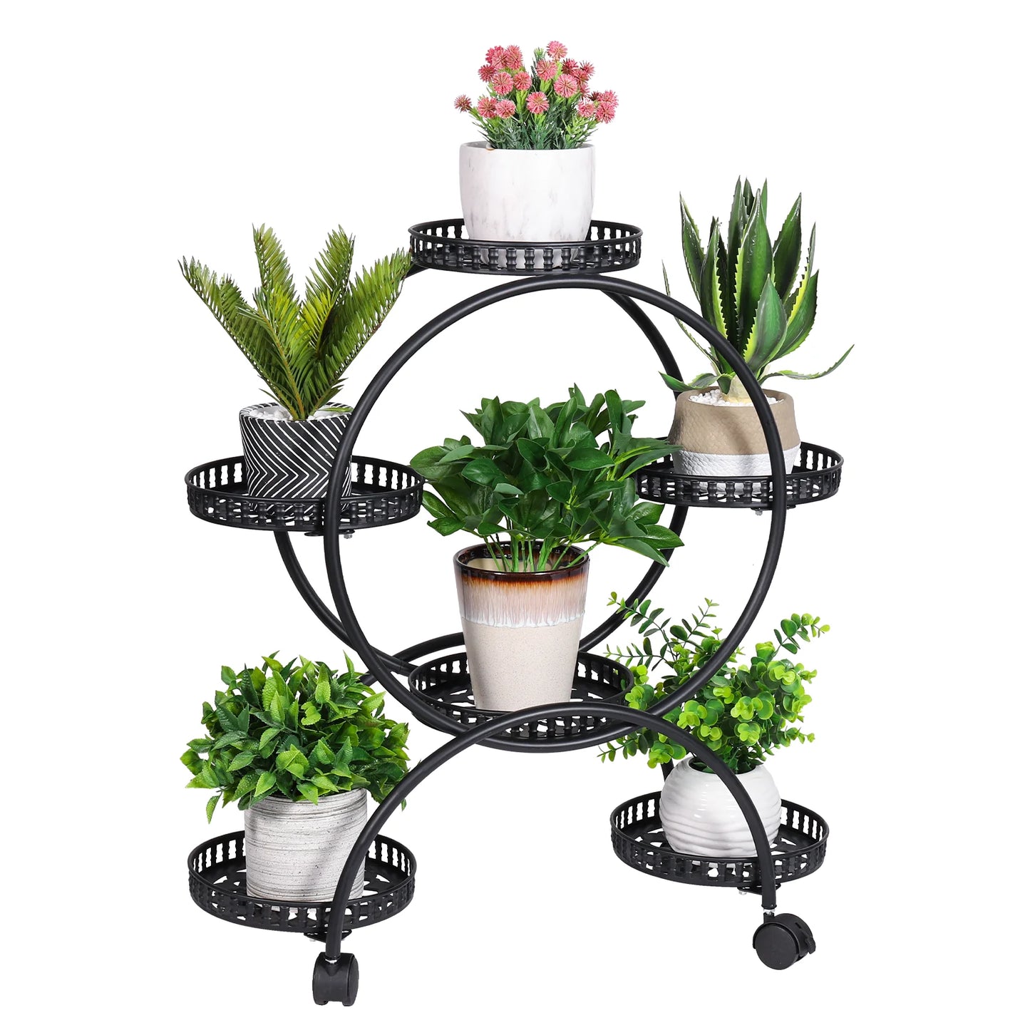 Unho 6 Pot Metal Plant Stand With Wheels Garden Cart