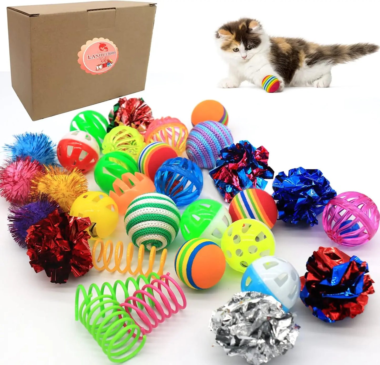 Crinkle Sparkle Bell Sisal Balls Cat Toys Kitten Assortment