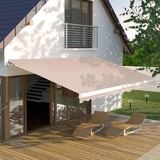 Retractable Patio Awning With Manual Crank Aluminum Frame Outdoor Shade