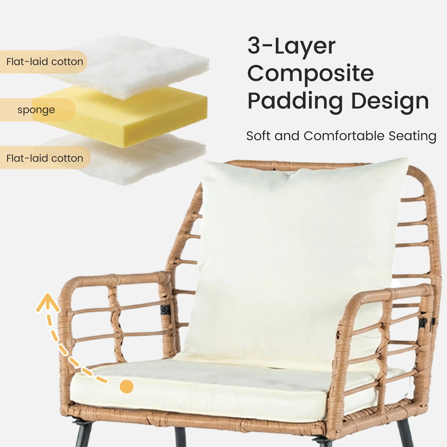 JHK Outdoor Wicker Patio Set 4 Pieces With Glass Table
