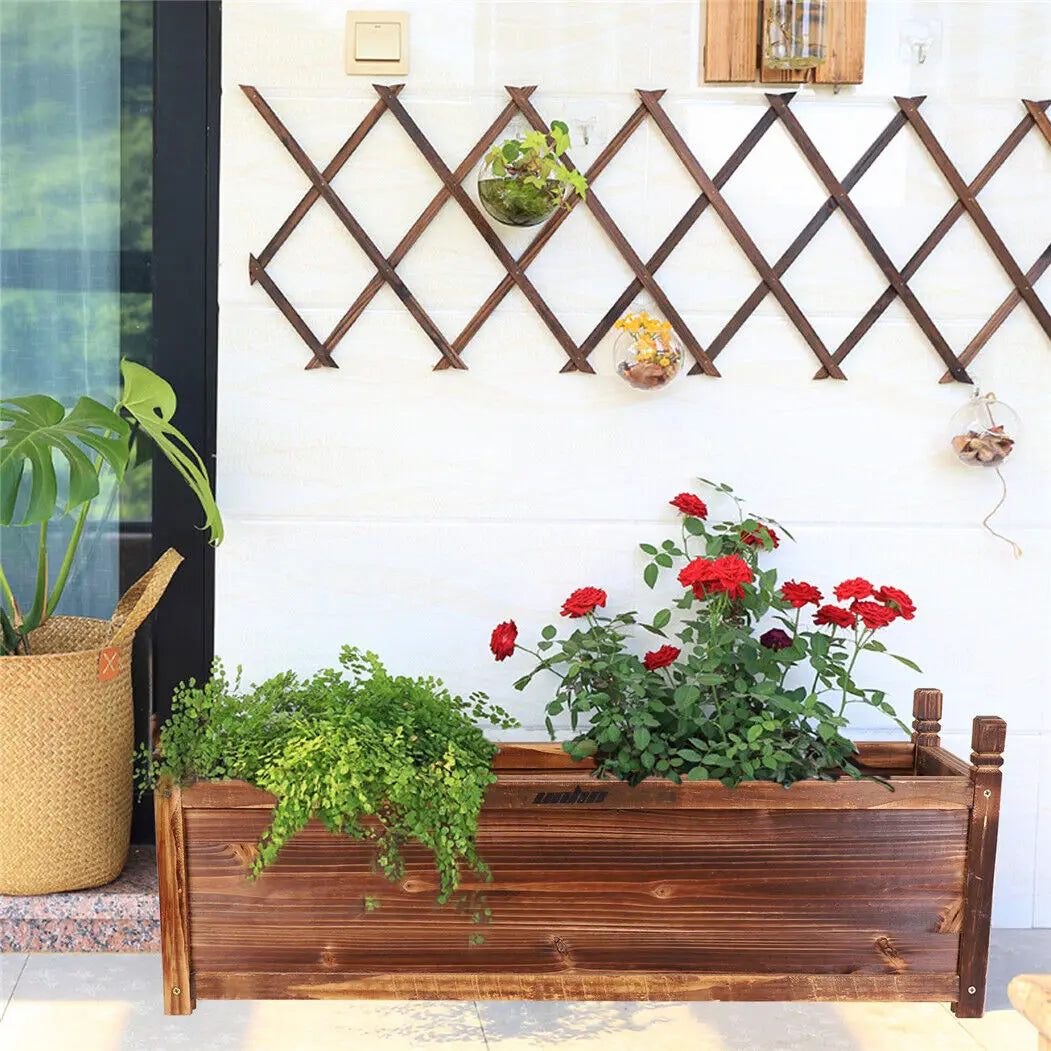Outdoor Wood Planter Box Raised Garden Bed For Flowers Vegetables