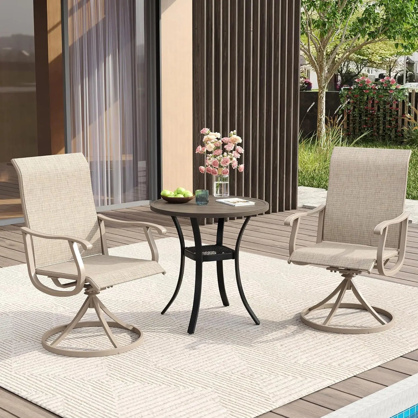 Outdoor Patio Dining Set for 6 with Round Table and Umbrella Hole