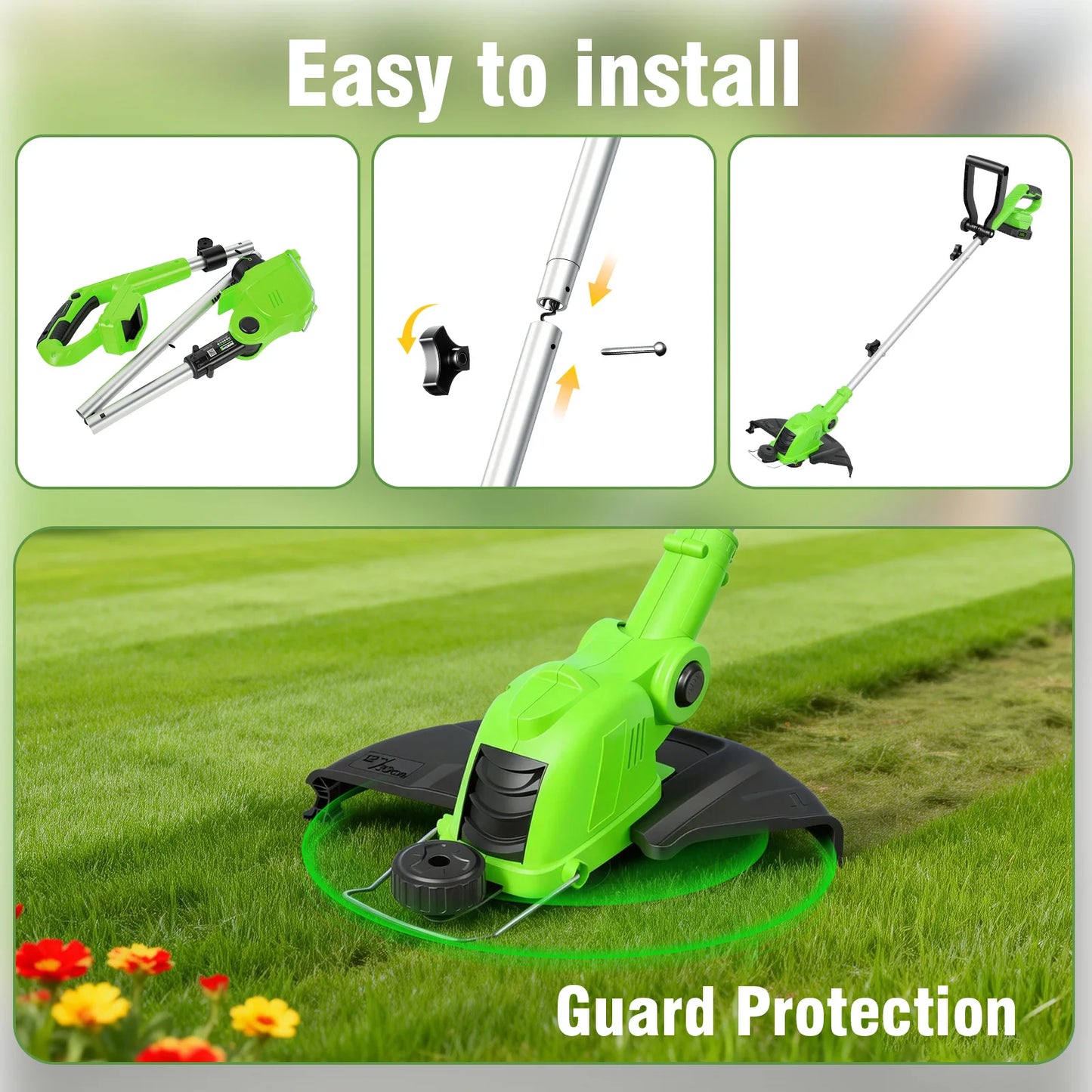 Cordless String Trimmer With Rotatable Head And Included Batteries