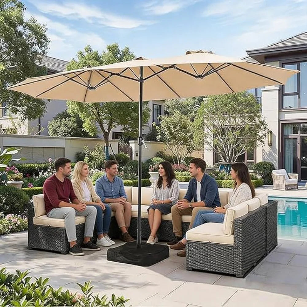 Outdoor Rectangular Patio Umbrella With Crank And Base Included