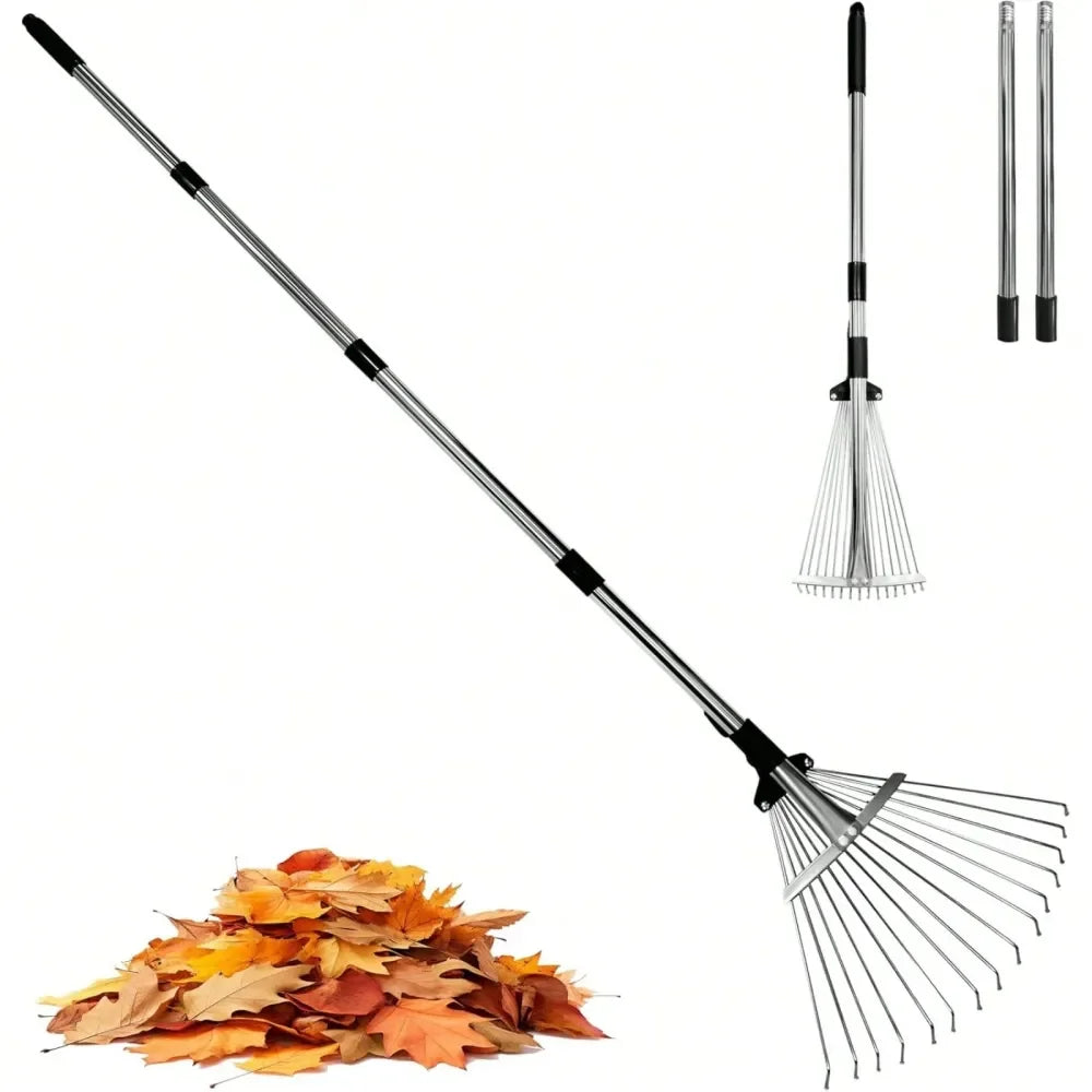 Duty Adjustable Garden Rake Expandable Leaf Rake For Lawns