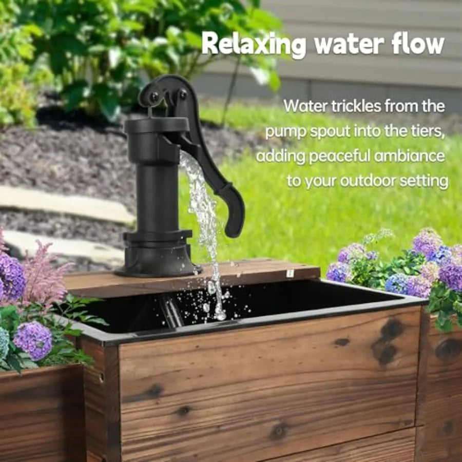 Outdoor Water Fountain With Wooden Floor Pump And Flower Box