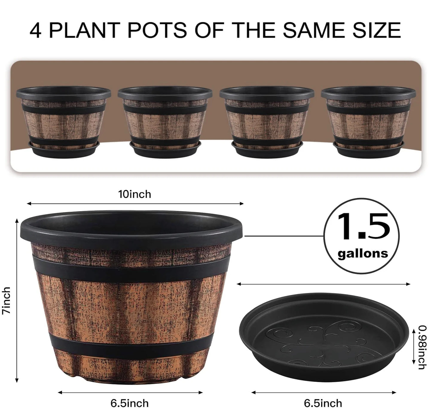 Whiskey Barrel Planter Pots Set of 4 Indoor Outdoor Use