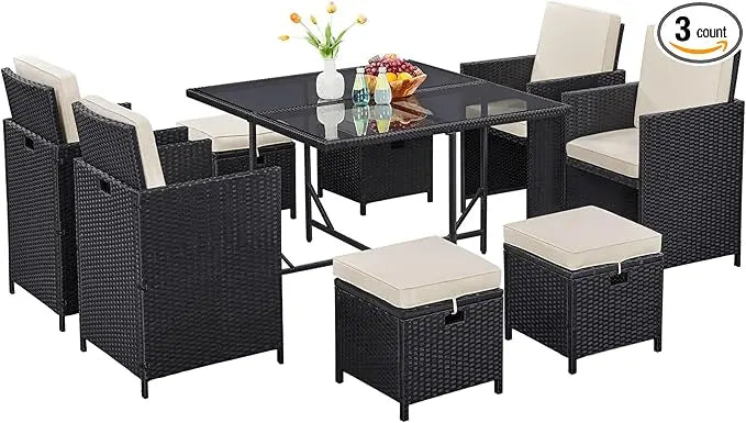 9 Piece Outdoor Patio Dining Set With Glass Table Ideal