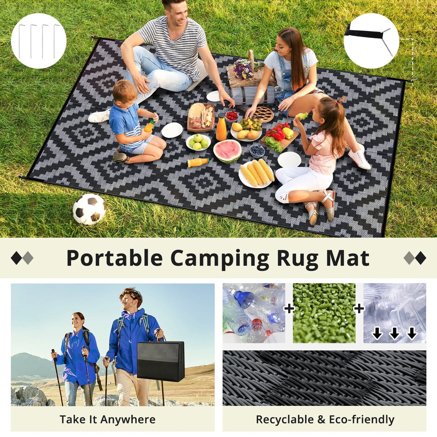 Geometric Outdoor Polyester Rug Waterproof Reversible For Patio Deck Balcony