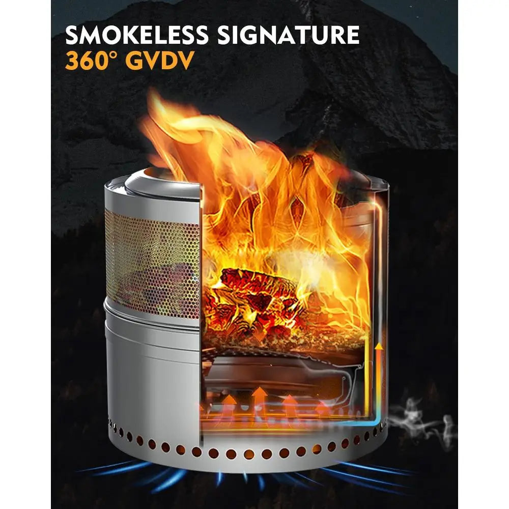 Hollow-Carved Airflo Smokeless Firepit With Grill And Removable Ash Pan