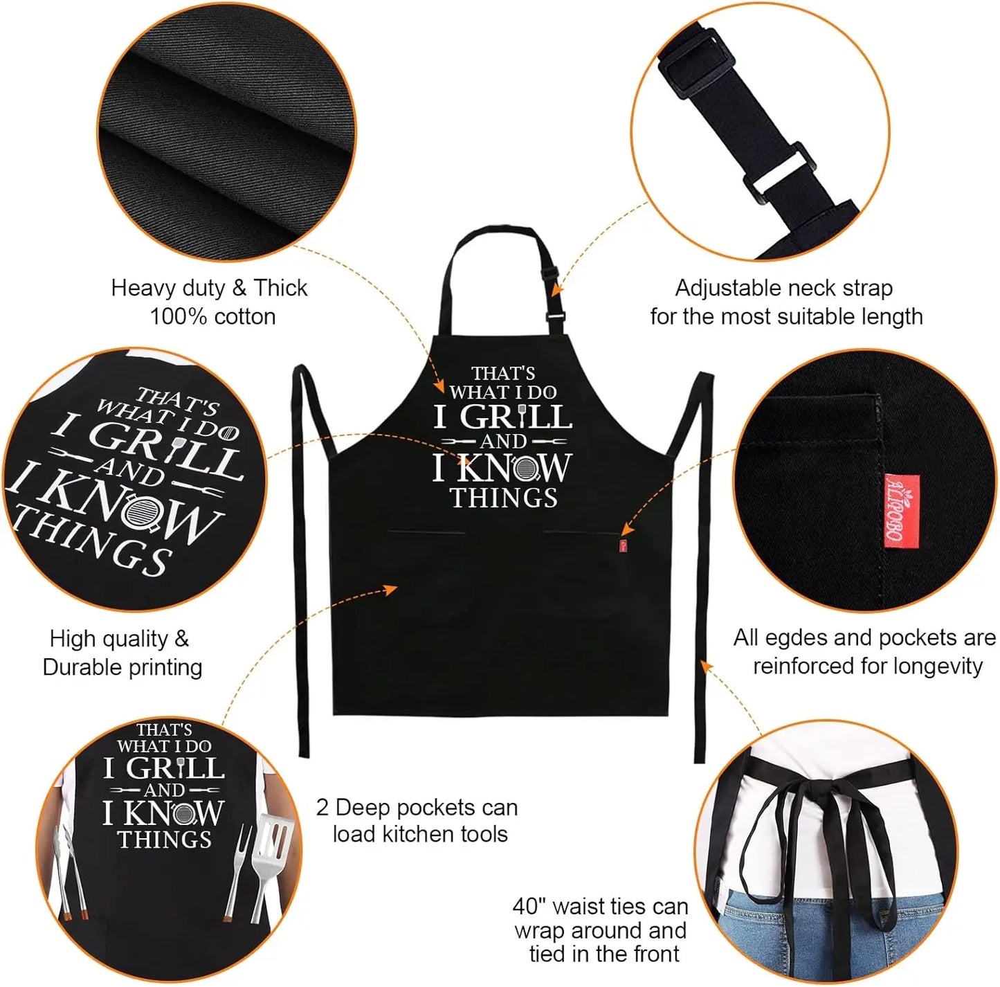 Funny BBQ Apron for Men with Pockets and Adjustable Straps