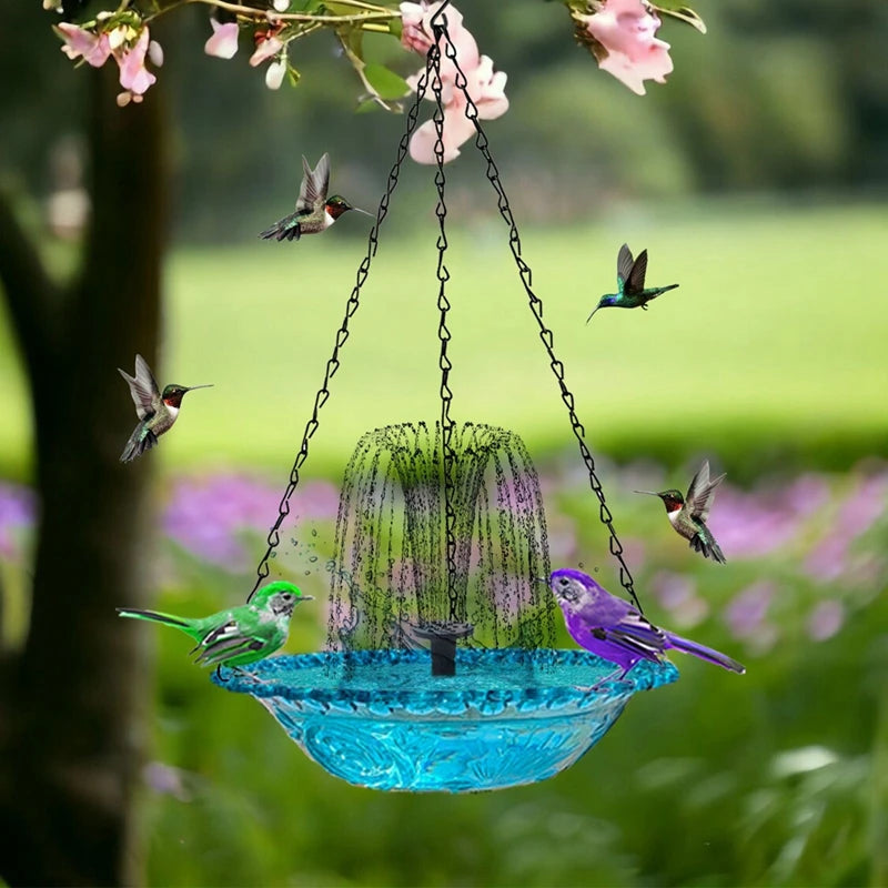 Hanging Bird Bath Fountain And Feeder With Spray Nozzles