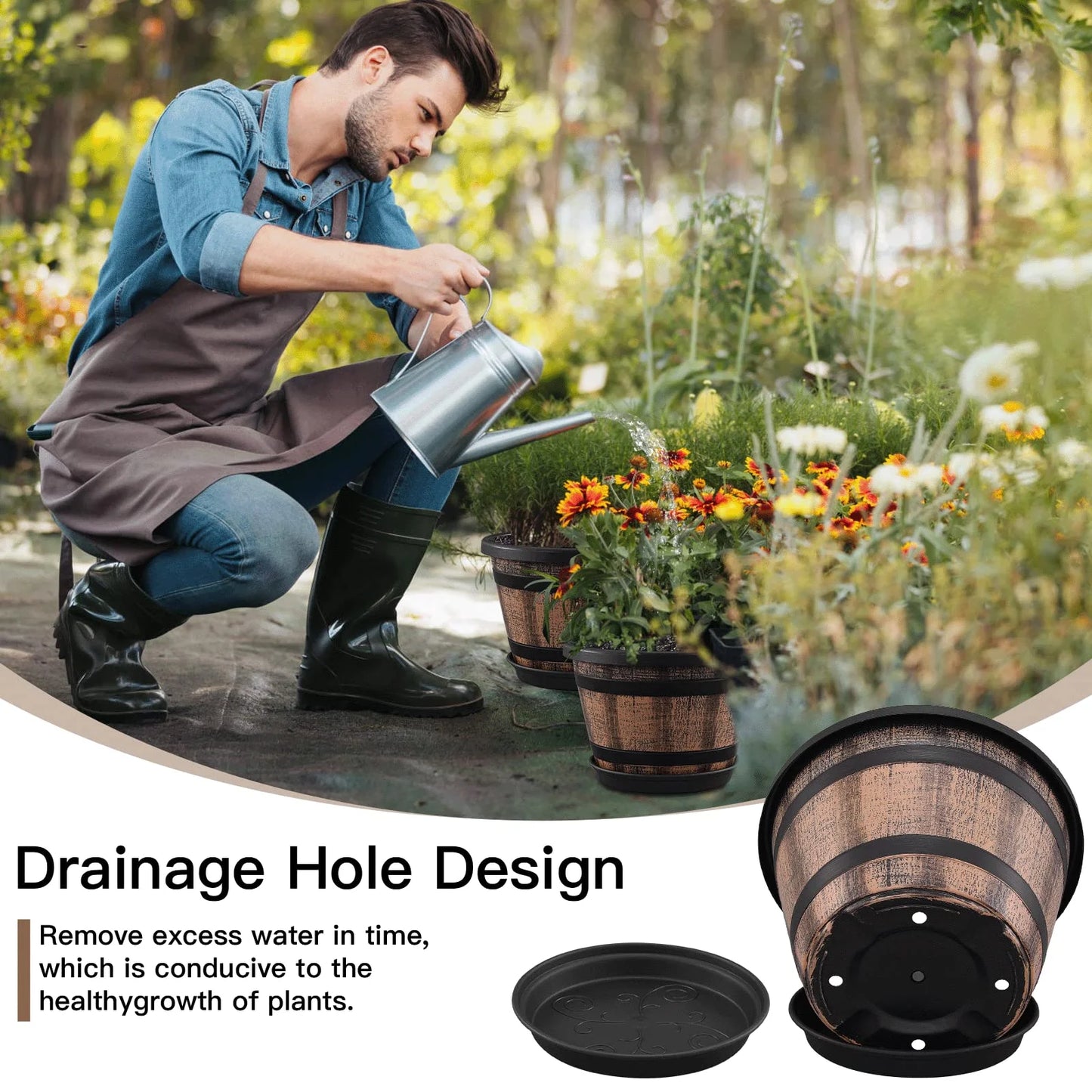 Whiskey Barrel Planter Pots Set of 4 Indoor Outdoor Use
