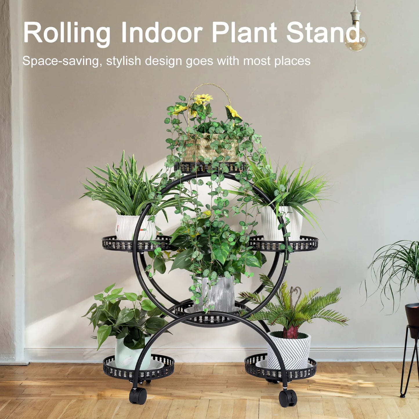 Unho 6 Pot Metal Plant Stand With Wheels Garden Cart