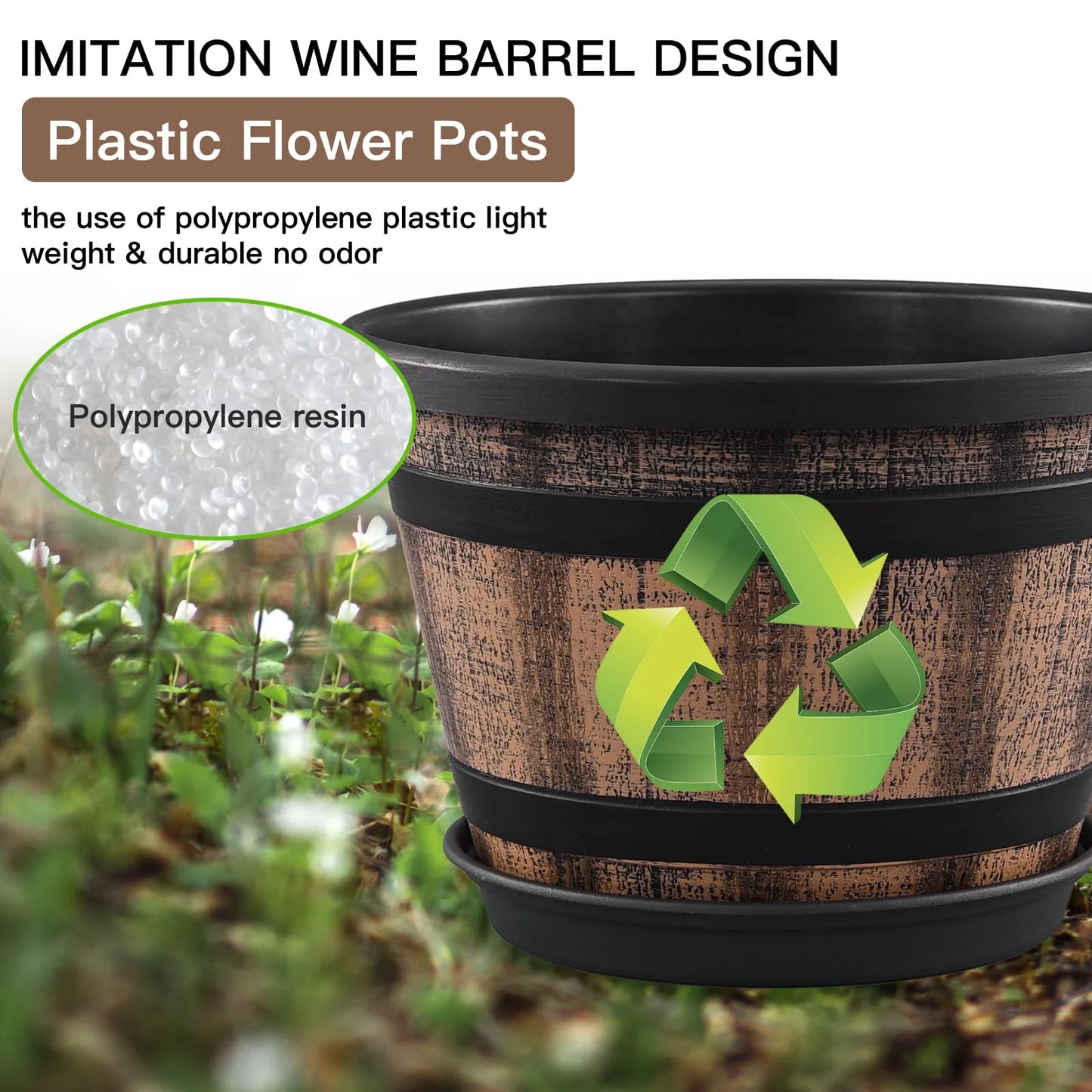 Whiskey Barrel Planter Pots Set of 4 Indoor Outdoor Use