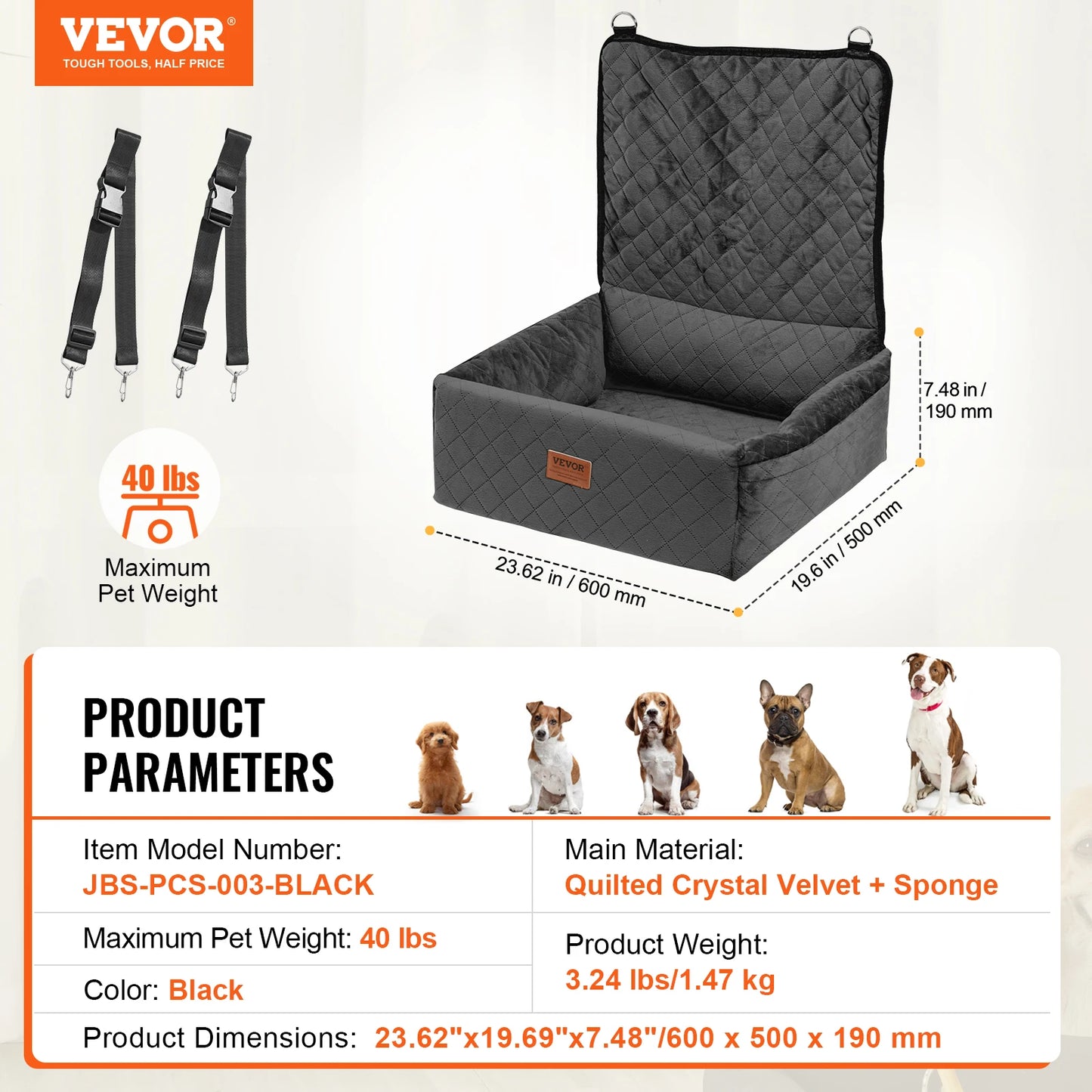 SucceBuy Waterproof Dog Car Seat Booster With Clip-On Leash