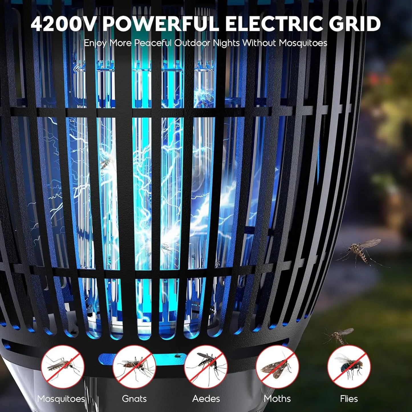 Solar Bug Zapper Outdoor 4200V 3-In-1 Mosquito Zapper For Yard