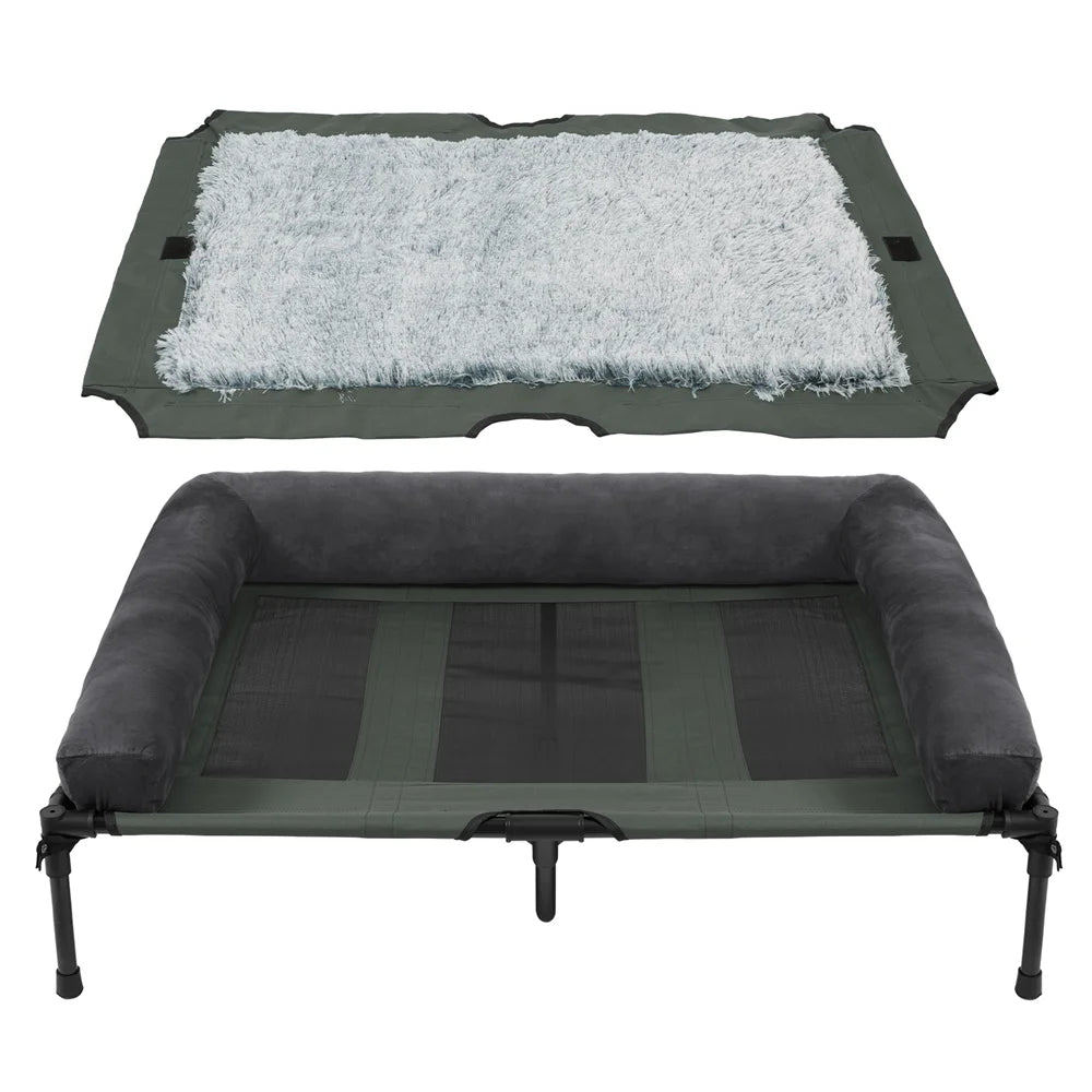 BORWART Outdoor Raised Dog Bed With Cooling Breathable Plush Mat