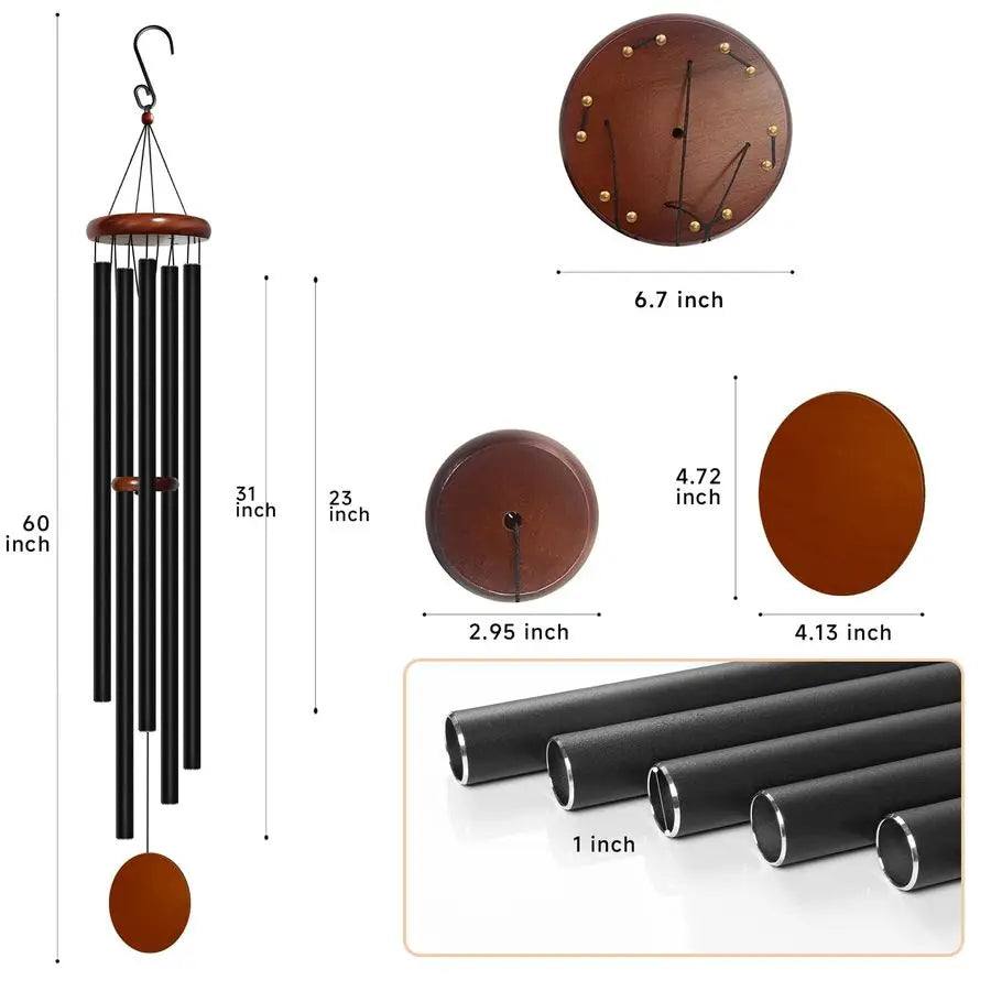 Deep Tone Outdoor Wind Chimes With Five Heavy Duty Tubes