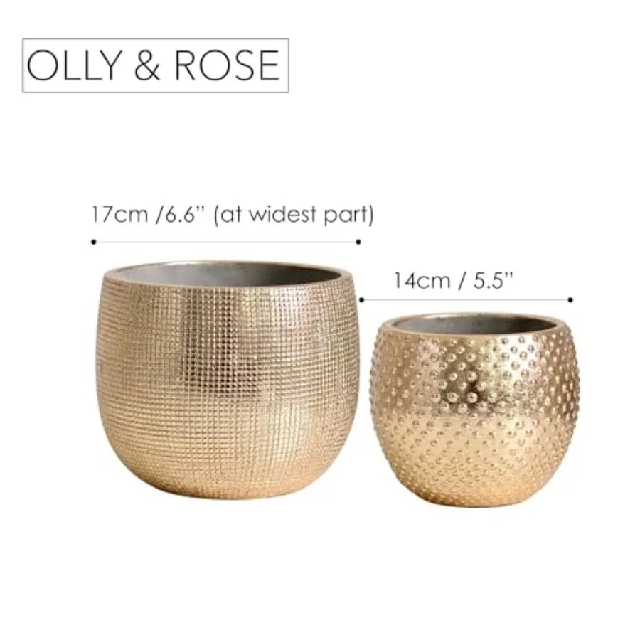 SHXI Bali Ceramic Gold Foil Plant Pot Set Indoors Outdoor