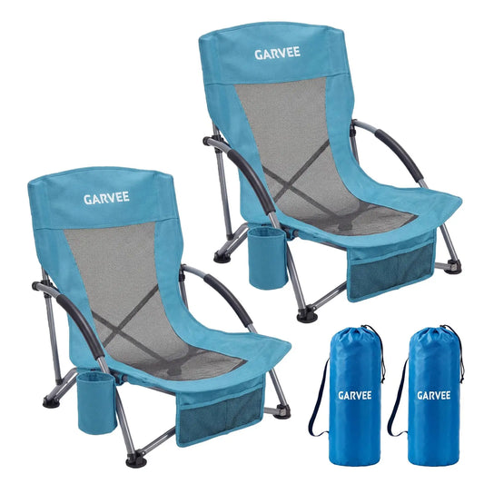 HiMISS 2 Pack Low Beach Chairs Folding Portable Camping Chairs