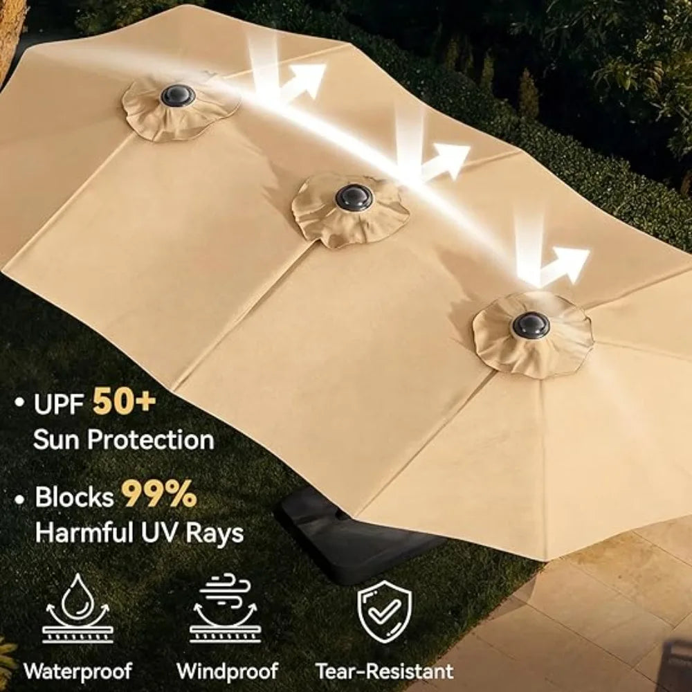 Outdoor Rectangular Patio Umbrella With Crank And Base Included