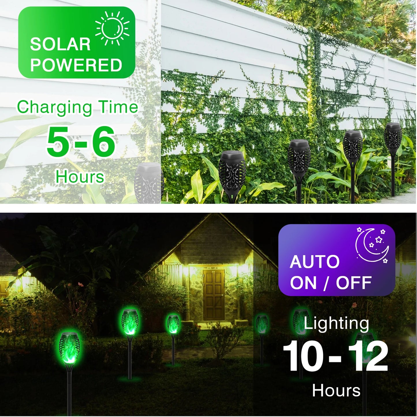 Green Solar Flickering Flame Light Outdoor Waterproof LED Garden Torch