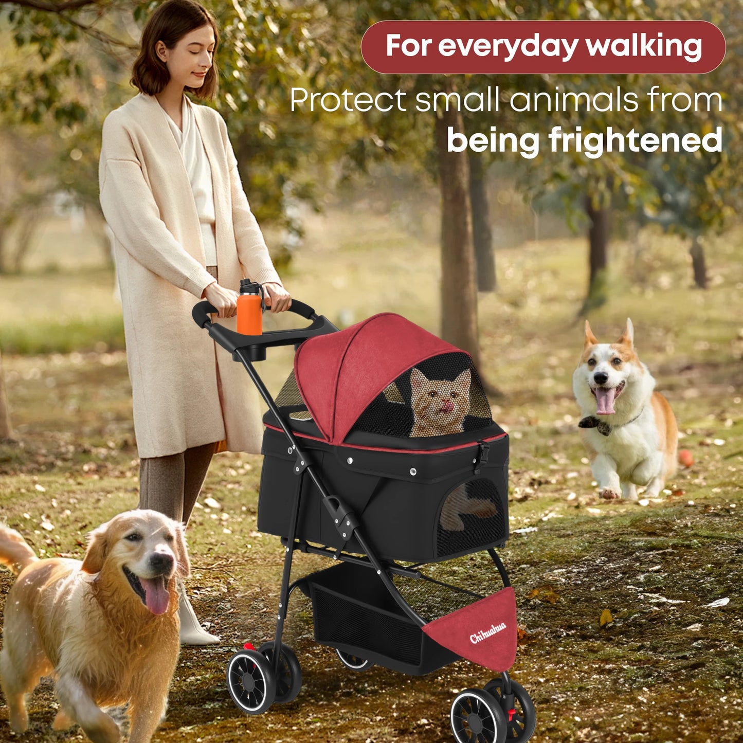 Chihuahua Pet Stroller for Small and Medium Dogs Cats Foldable