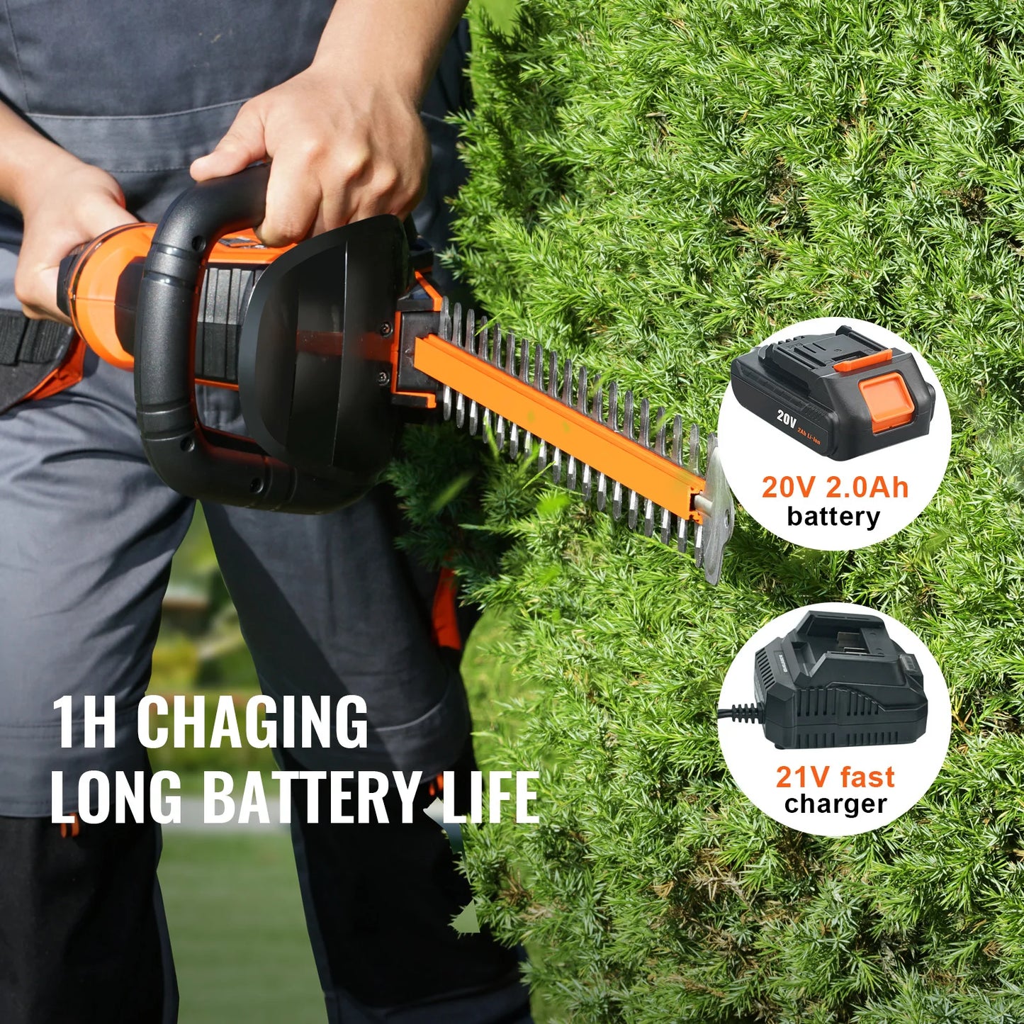 SucceBuy 20V Cordless Hedge Trimmer Kit Charger Included