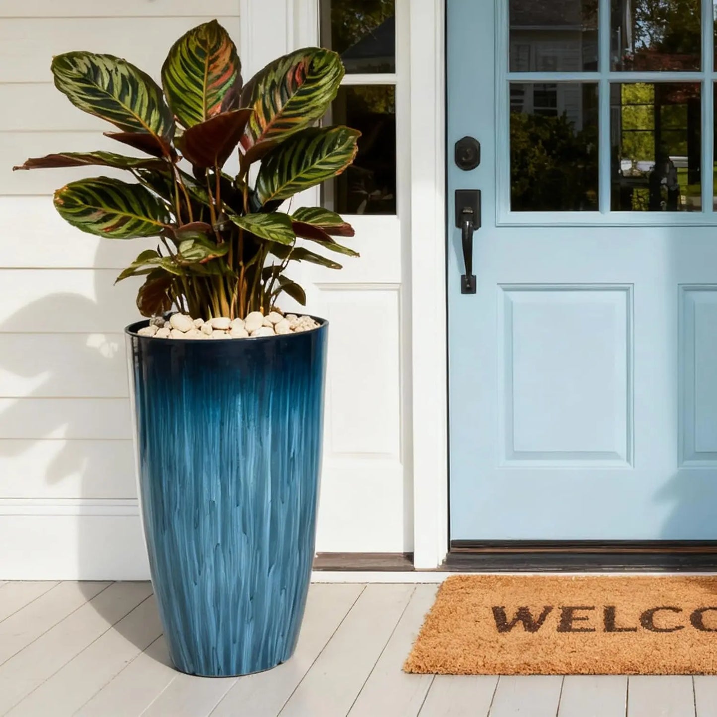 Lightweight Round Plant Pots Set Of Two With Drainage Holes