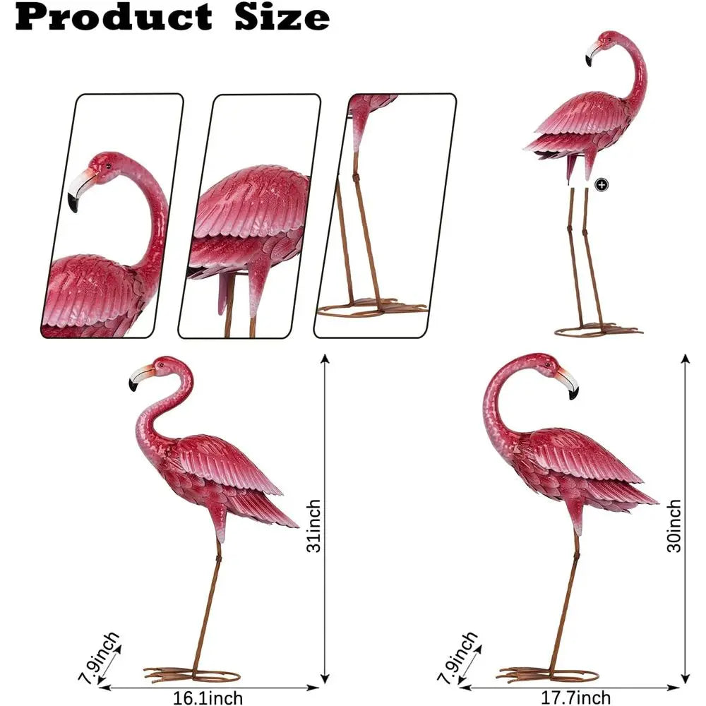 Outdoor Flamingo Garden Statue Metal Yard Art for Home Patio