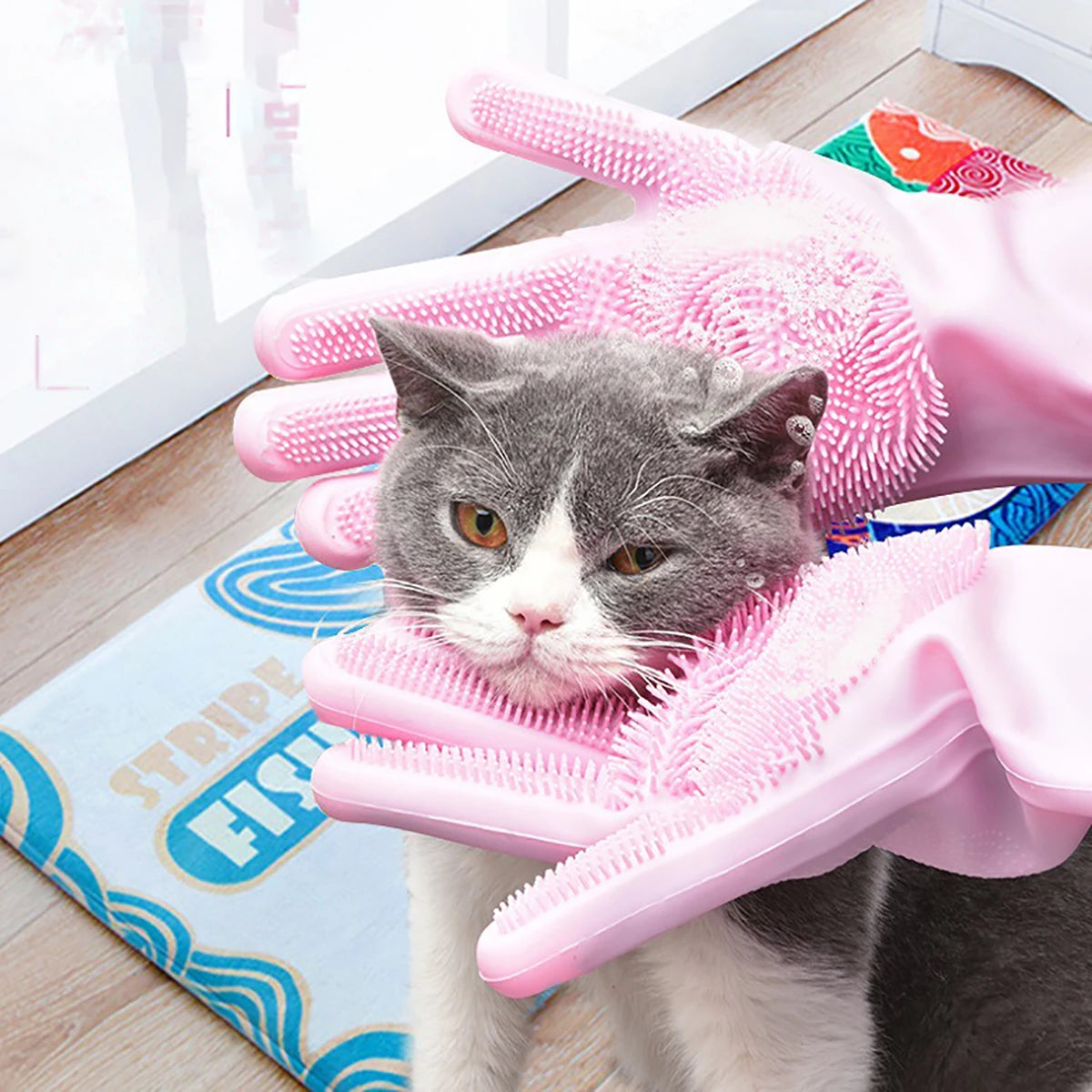 Pet Grooming Cleaning Gloves Silicone Hair Removal For Dogs Cats