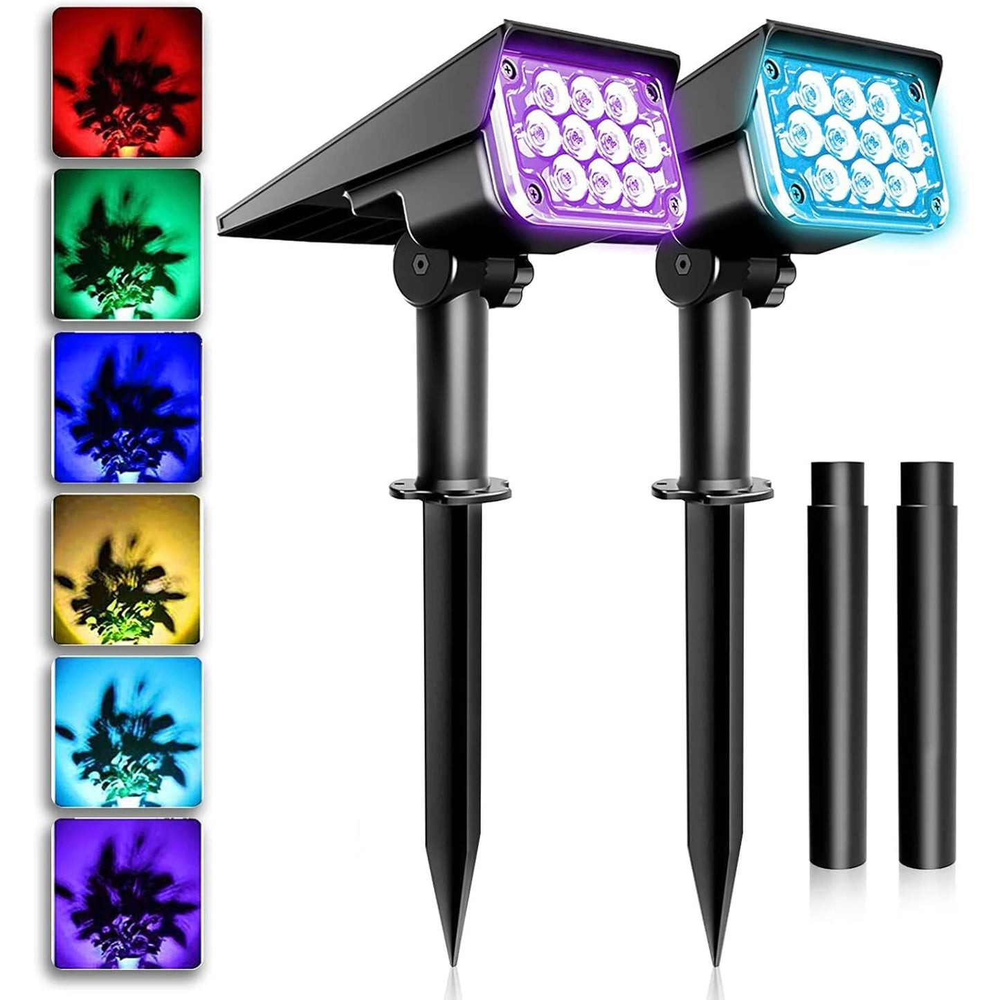 T-SUNRISE 2pc Solar RGB LED Outdoor Spotlight IP65