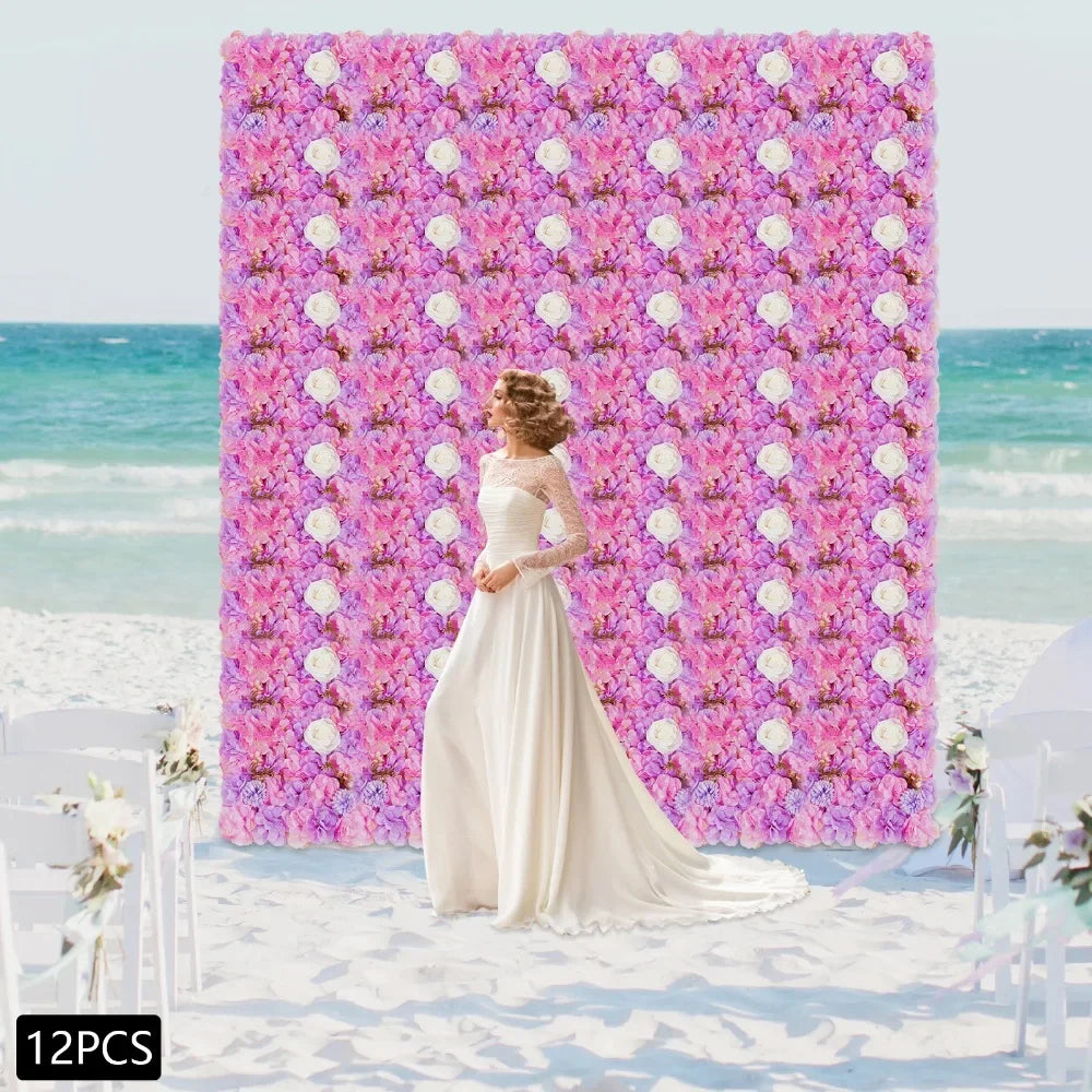 12 Piece 3D Silk Flower Wall Panels Backdrop Hydrangea Rose