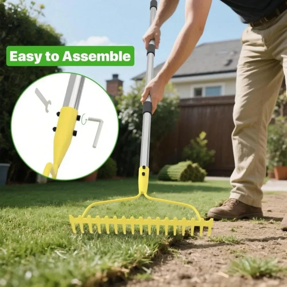 Heavy Duty Bow Rake for Leaves, 17 Tines, Metal Handle