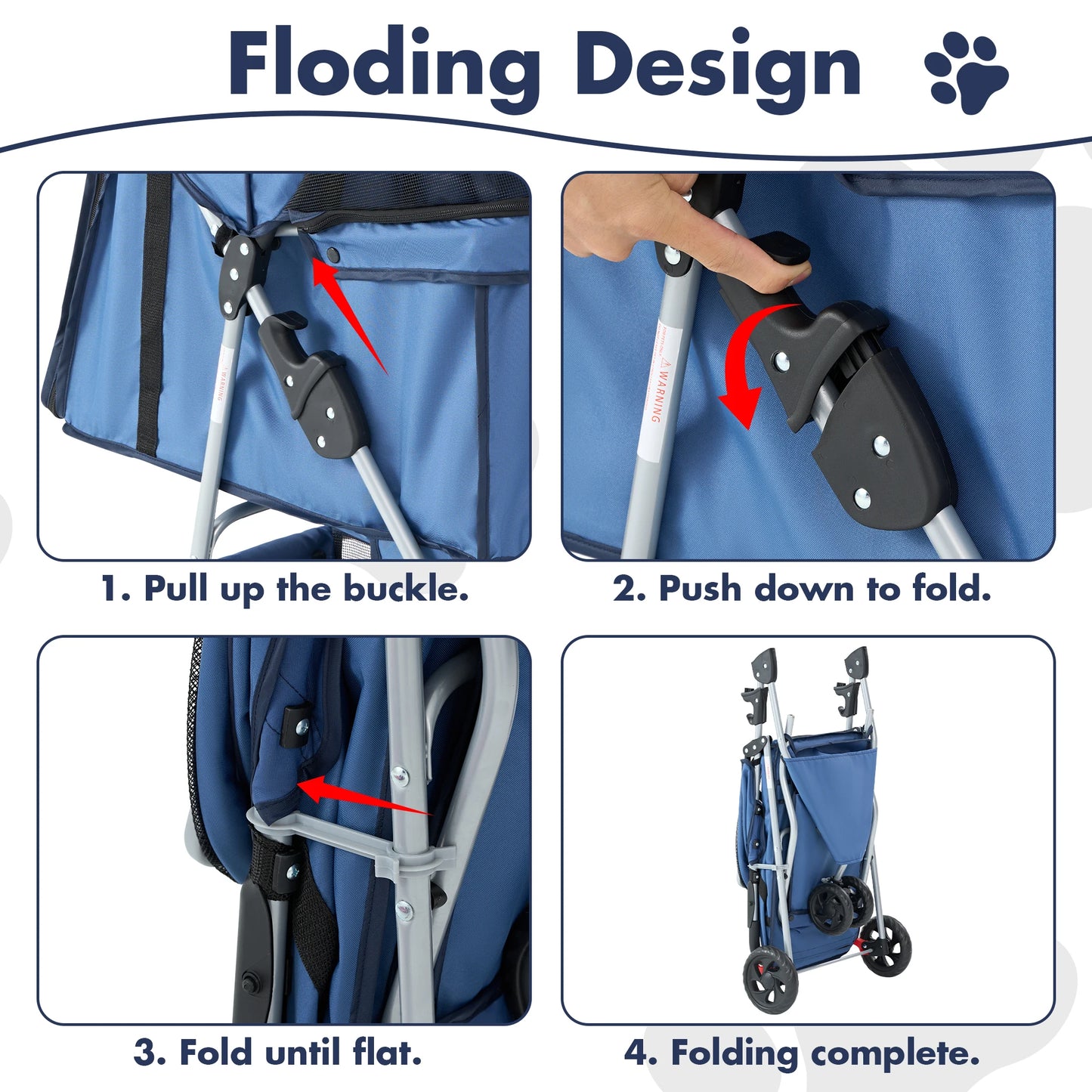 JHK 3-Wheel Foldable Pet Stroller For Small Dogs And Cats