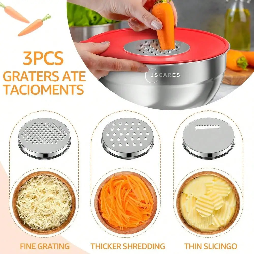 Stainless Steel Mixing Bowls With Airtight Lids And Grater Attachments