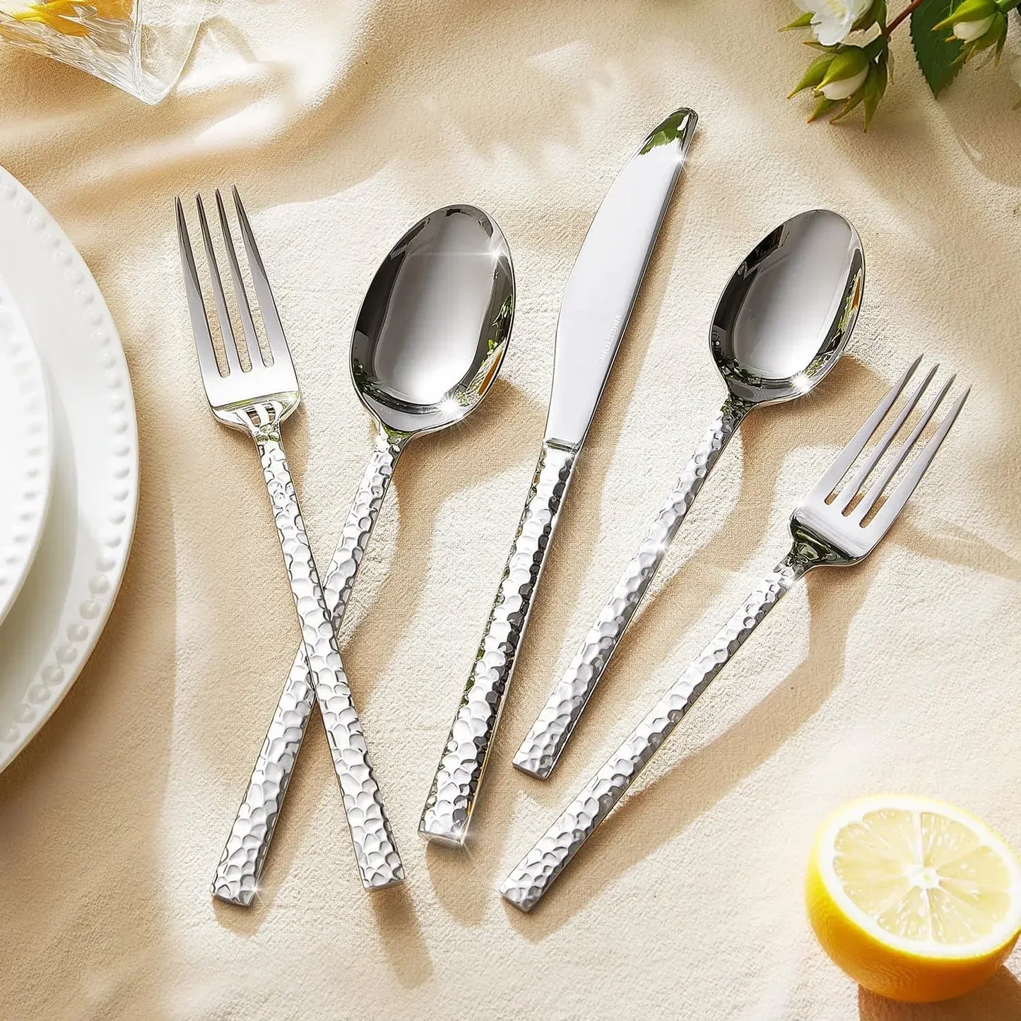 Kingstone Hammered Silverware Set 18 10 Stainless Steel Flatware