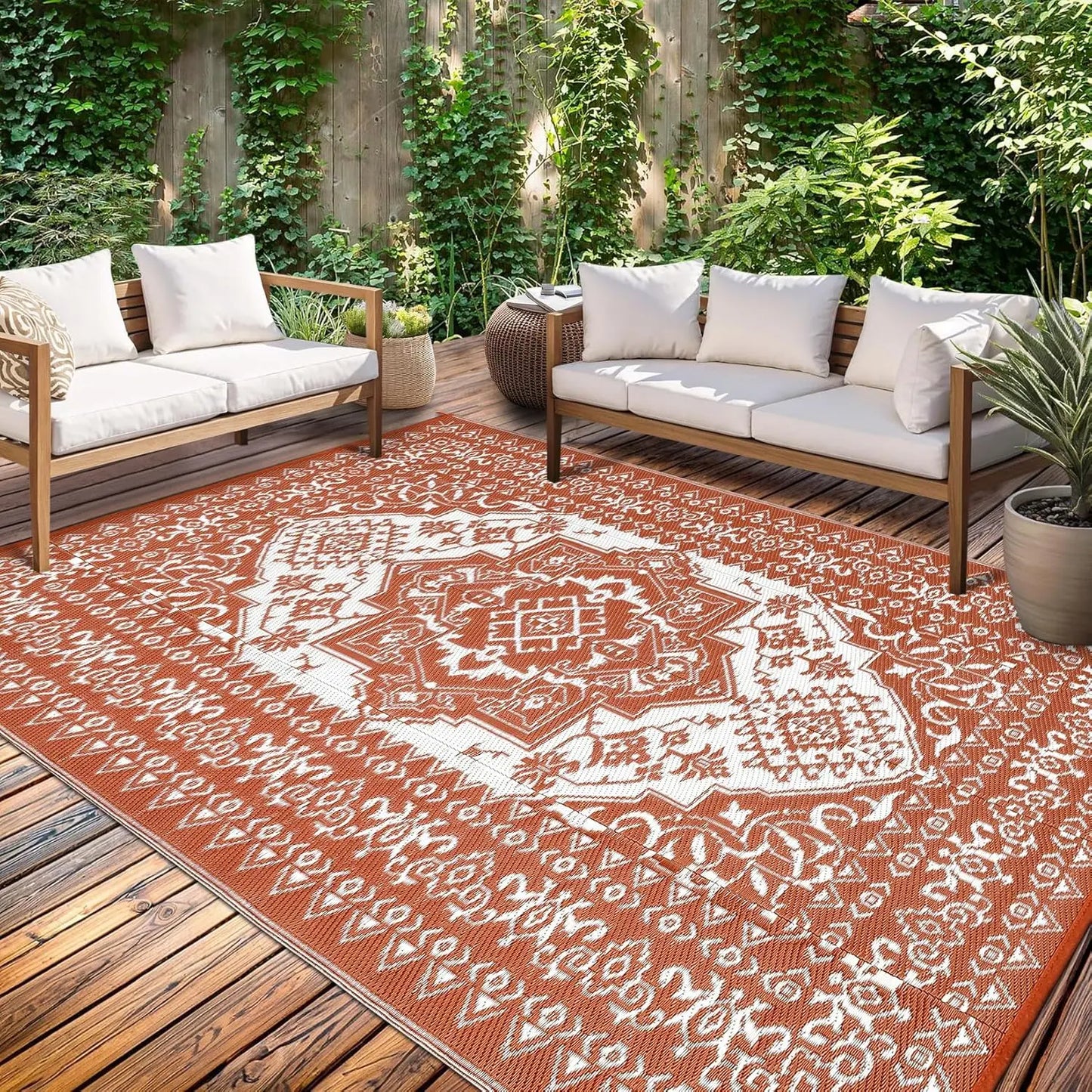 TWISTER.CK Waterproof Outdoor Patio Rug Reversible Geometric Mat